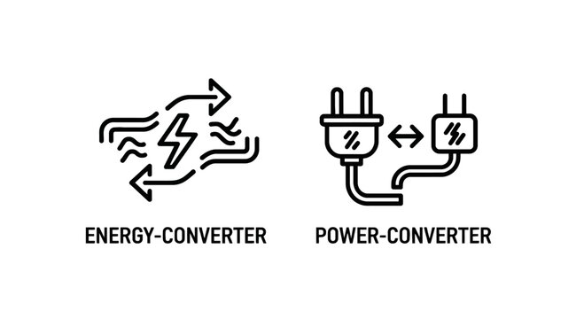 Energy converter and power plug icons with energy saving with power grid with alternating current with direct current