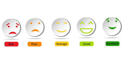 Fototapeta premium Feedback emoji, rating, emotion, evaluation, review concept. Customer satisfaction scale face emoji stock illustration