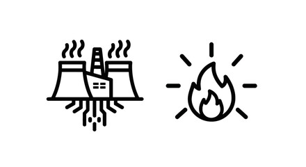 Fototapeta premium Geothermal energy and thermal power icons featuring factory and flame symbols for renewable resource design