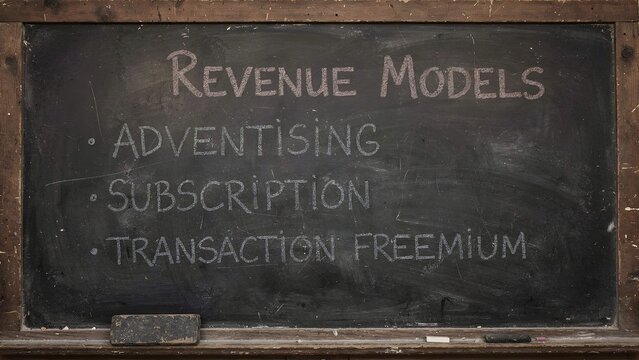 Revenue Models Chalkboard: Advertising, Subscription, Transaction Freemium Business Concepts
