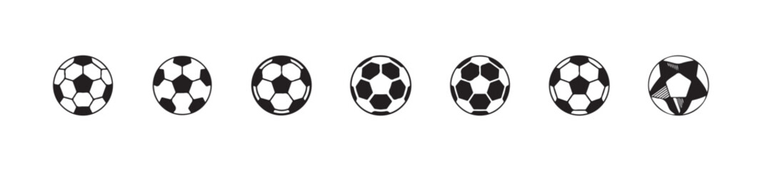 Naklejka premium Variations of soccer ball graphics featuring solid fills outline styles and textured panel effects
