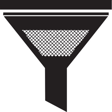 Black funnel icon, mesh filter, industrial symbol, vector graphic