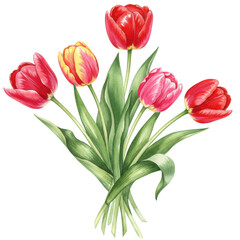 Obraz premium Bouquet of colorful tulips isolated on transparent background