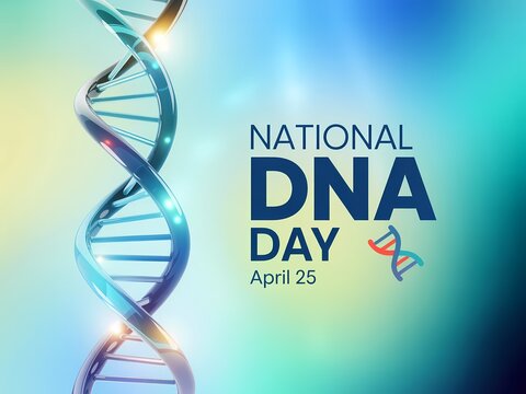 National dna day celebration background with a 3d rendered double helix structure on a soft blue and green gradient backdrop