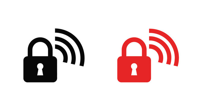 Two padlock icons with radiating waves representing wireless security silhouette