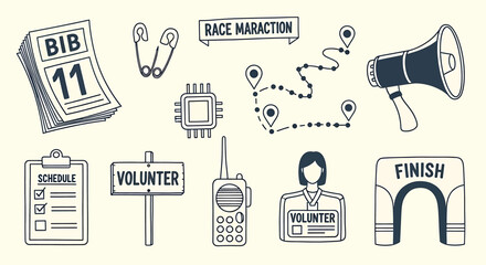 Obraz premium Vintage racing signage collection isolated on transparent background a hand drawn style illustration