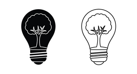 Naklejka premium Two lightbulbs containing trees a positive and negative silhouette