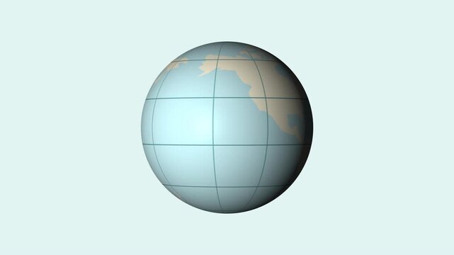 Animated earth rotation displays europe africa, america, asia and middle east on a slowly rotating globe.