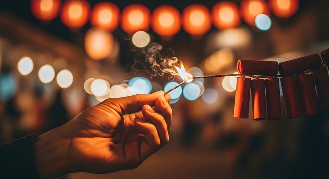 Lighting Firecrackers at Night Festival
