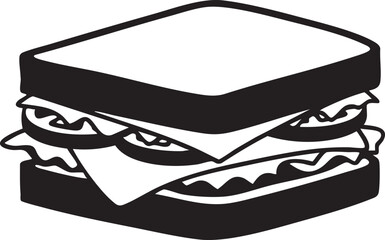 Black and white sandwich icon, food illustration, vector graphic, sandwich symbol