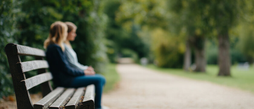 Two people sitting on park bench outdoors