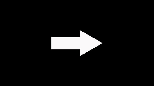 White simple straight animated arrow pointing to the right on black background or transparent background. Right-Pointing Arrow Animation 4k video Mst Rowsonara