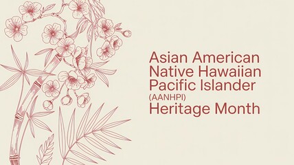 Fototapeta premium Asian american native hawaiian pacific islander aanhpi heritage month greeting card with cherry blossoms and bamboo illustration