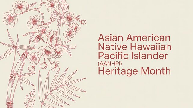Asian american native hawaiian pacific islander aanhpi heritage month greeting card with cherry blossoms and bamboo illustration
