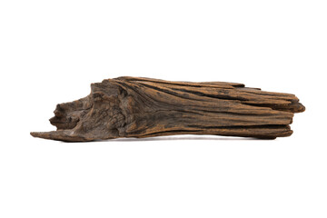 Fototapeta premium Driftwood aged wood isolated on white background. Piece of driftwood driftwood close up for aquarium.