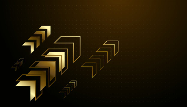 The upward direction of each gold arrow reflects a successful business strategy and a thriving finance sector. with Bright gold arrows moving upward represent