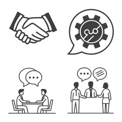 Obraz premium Business communication and teamwork handshake gear conversation