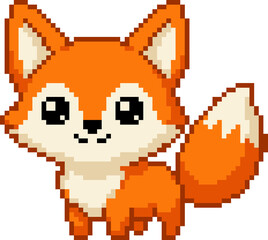 Fototapeta premium Cute orange fox pixel art character isolated on white background