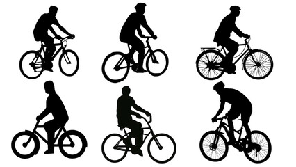 Fototapeta premium Cyclist Silhouettes Collection Riding Bicycle Icons Set