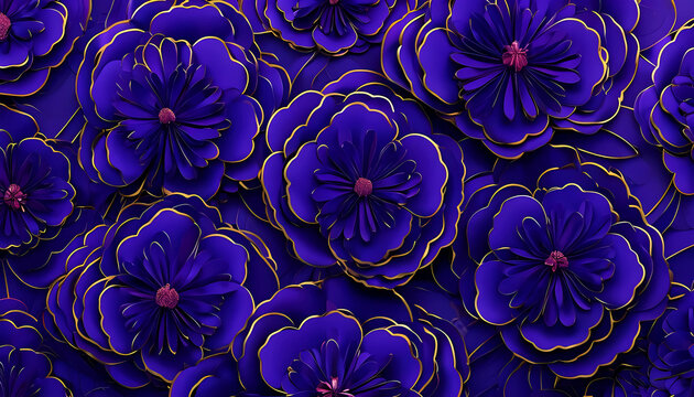 sfondo di Arte Digitale Vibrante con Fiori Rossi dai Contorni Dorati, Vibrant Digital Art Background with Red Flowers with Golden Outlines