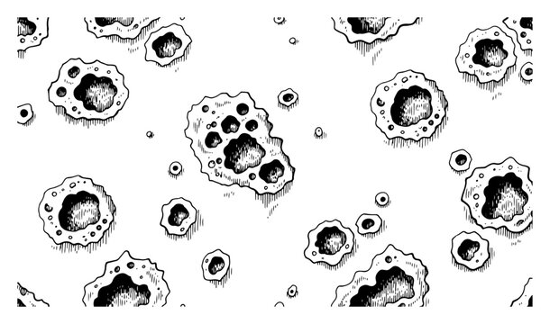 Hand drawn moon craters and porous surface pattern with sketch shading