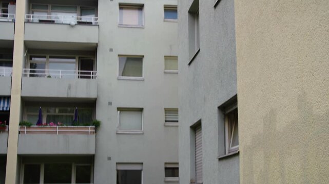 camera pan of facade of social housing 4K