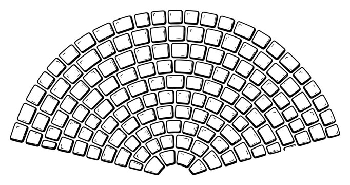 Radial cobblestone pavement pattern in fan shape hand drawn vector style