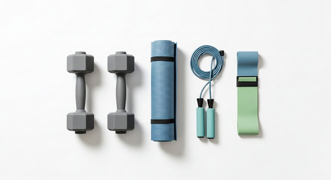 Fitness equipment on white background.