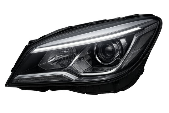 Modern automotive led headlight with transparent background