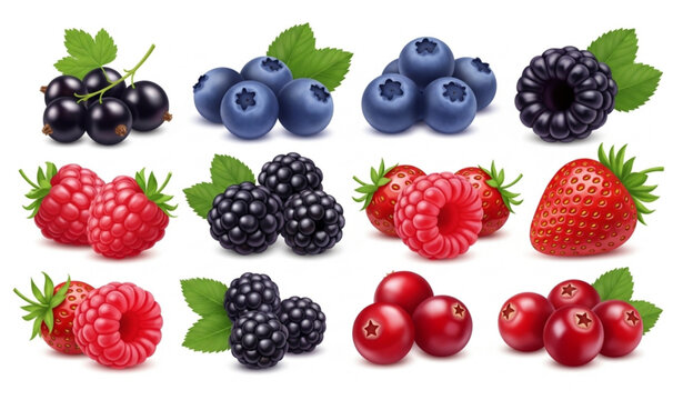 Realistic Mixed Forest Berries Set Fresh Fruit Vector Illustration