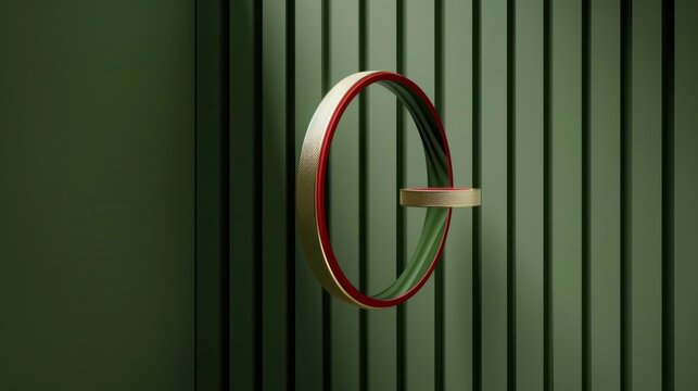 Modern Gold and Red Circular Wall Art Decor on Green Vertical Panel Background