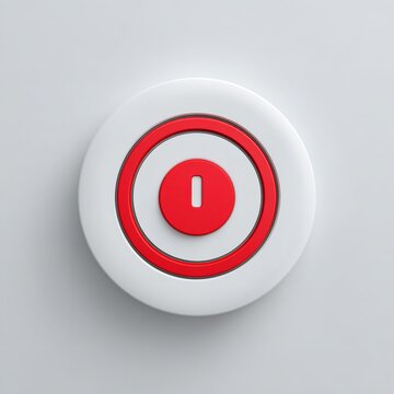 Red and white illuminated power button on a light gray background.