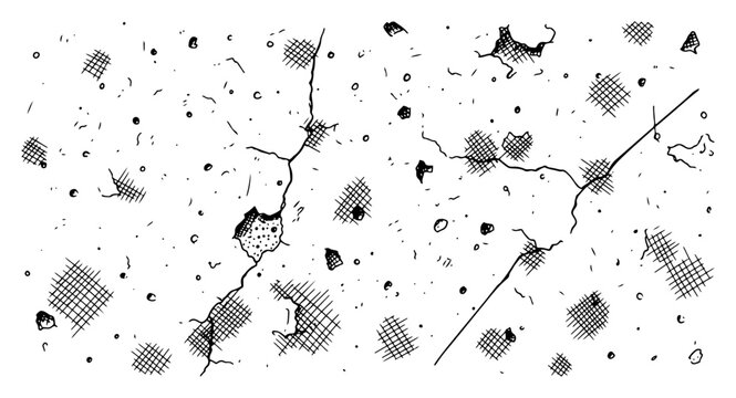 Detailed distressed surface with cracks and cross hatched textures in woodcut style