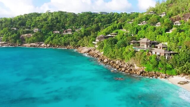 Anse La Liberte' in Mahe', Seychelles. Amazing aerial view from drone