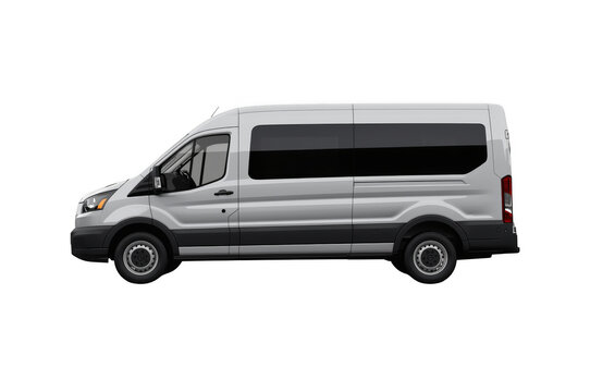 White passenger shuttle van displaying logistics and transport
