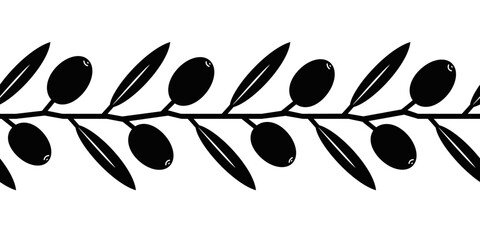 Hand drawn olive branch seamless border, outline silhouette isolated on a white background. Vector illustration. © Toltemara
