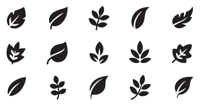 Collection of stylized leaf icons simple elegant natural shapes perfect for graphic design projects vector set