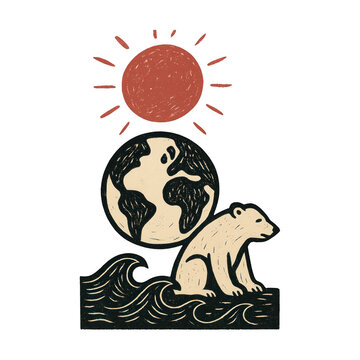 PNG Polar bear climate change illustration.