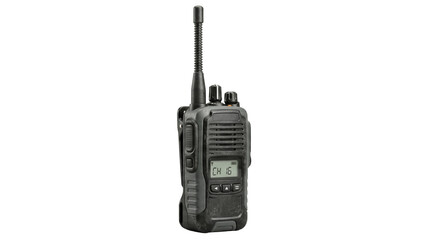 Professional black handheld walkie talkie radio isolated © BTG