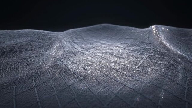 Close up of a wire mesh with dark background and glinting light