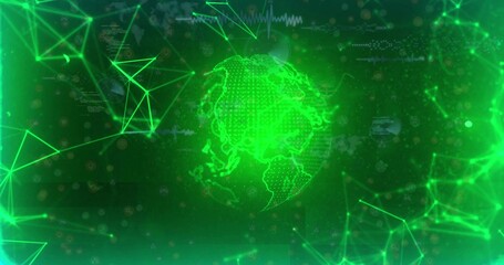 Naklejka premium Glowing digital globe pulsing inside virtual cyberspace interface, with HUD overlays and nodes