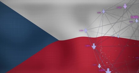 Naklejka premium Displaying stylized Czech Republic flag waving on muted gray, revealing network mesh overlay