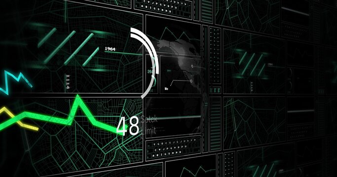 Displaying neon green zigzag graph with small yellow segment and numeric 48 on digital panel wall