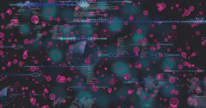 Displaying dense magenta skull markers clustering on dashboard, showing network lines, map, HUD