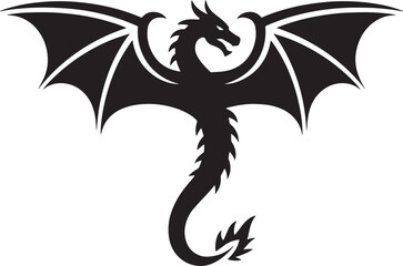 Naklejka premium Silhouette of a mythical winged dragon in a powerful, fearsome pose