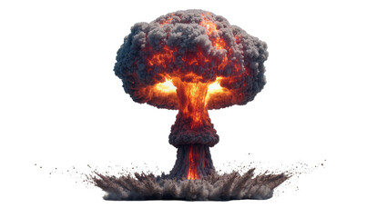 Isolated massive nuclear explosion forming a fiery mushroom cloud, destructive and powerful blast wave © Corotaev