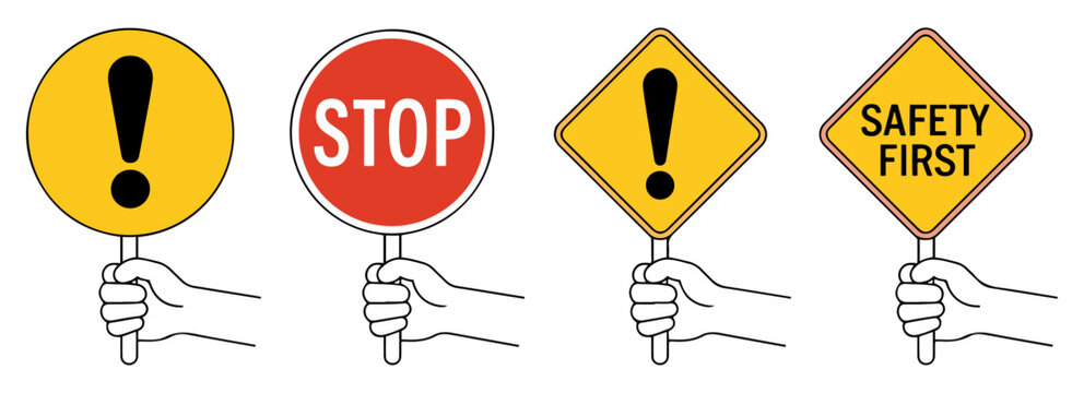 outline caution icons traffic safety set