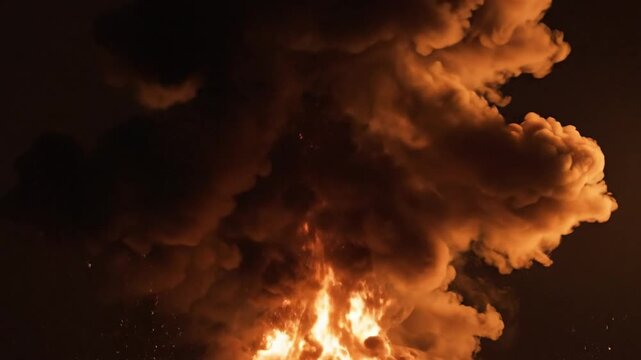 Massive Explosion with Fiery Debris and Smoke Cloud