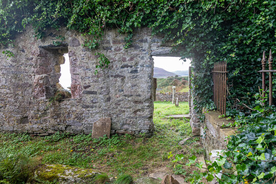 The ruins of Kinchousland Chapel on the east coast of the Kintyre Peninsula near Campbeltown, Argyll & Bute, Scotland UK