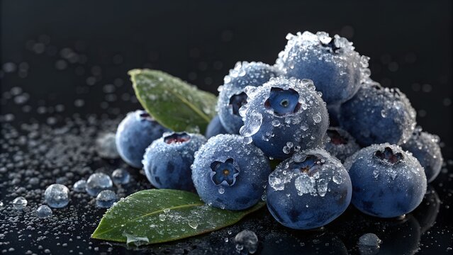 blueberry frozen cluster, crystal ice coating, AMOLED black, sharp focus